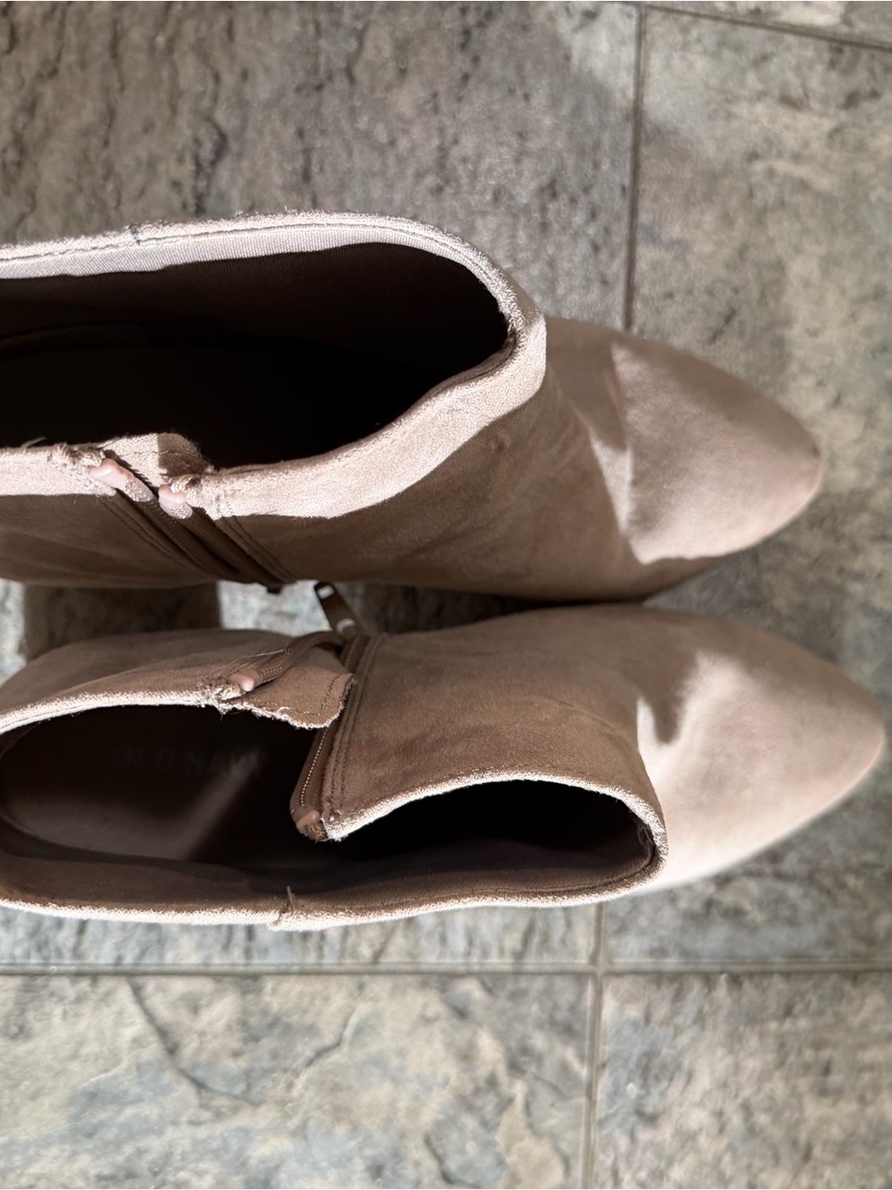 Old Navy Suede-Look Pointed Ankle Booties in Taupe